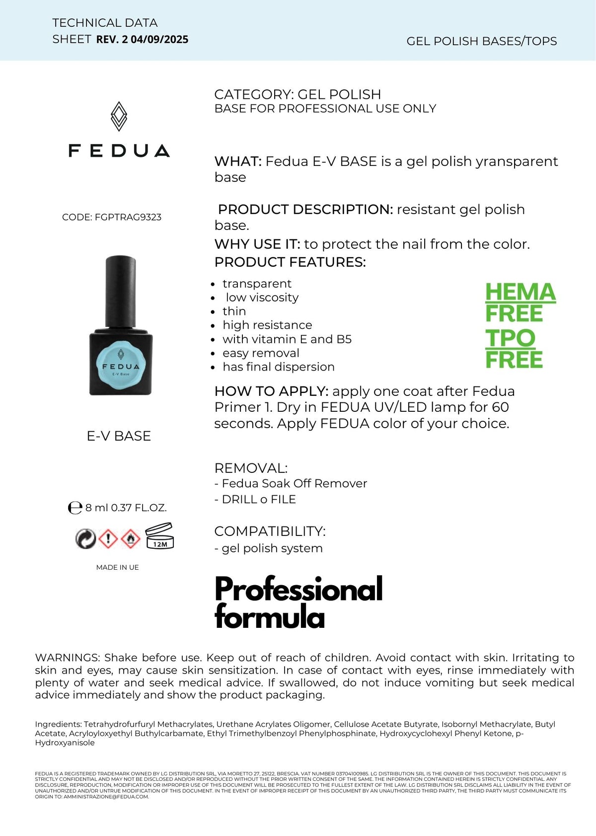 Fedua E-V Base Gel Polish | Fedua Professional Nail Care | Fedua Professional